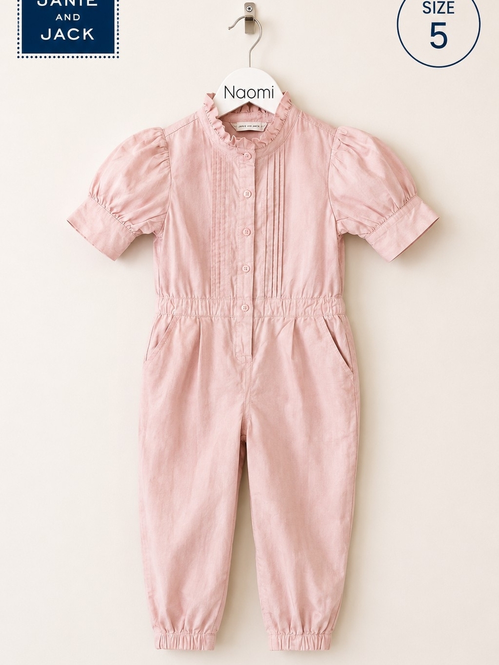 Janie and Jack Soft Pink Pintuck Romper with Ruffle Collar